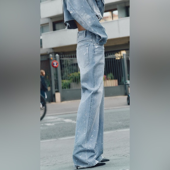 NWT Zara TRF High-Waist Straight Leg Rhinestone Jeans, 29(8) - Picture 4 of 6